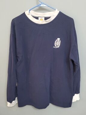 Men's Vintage TOFFS Navy Long Sleeve Tee  W/White Trim and Chest Logo (sz L)